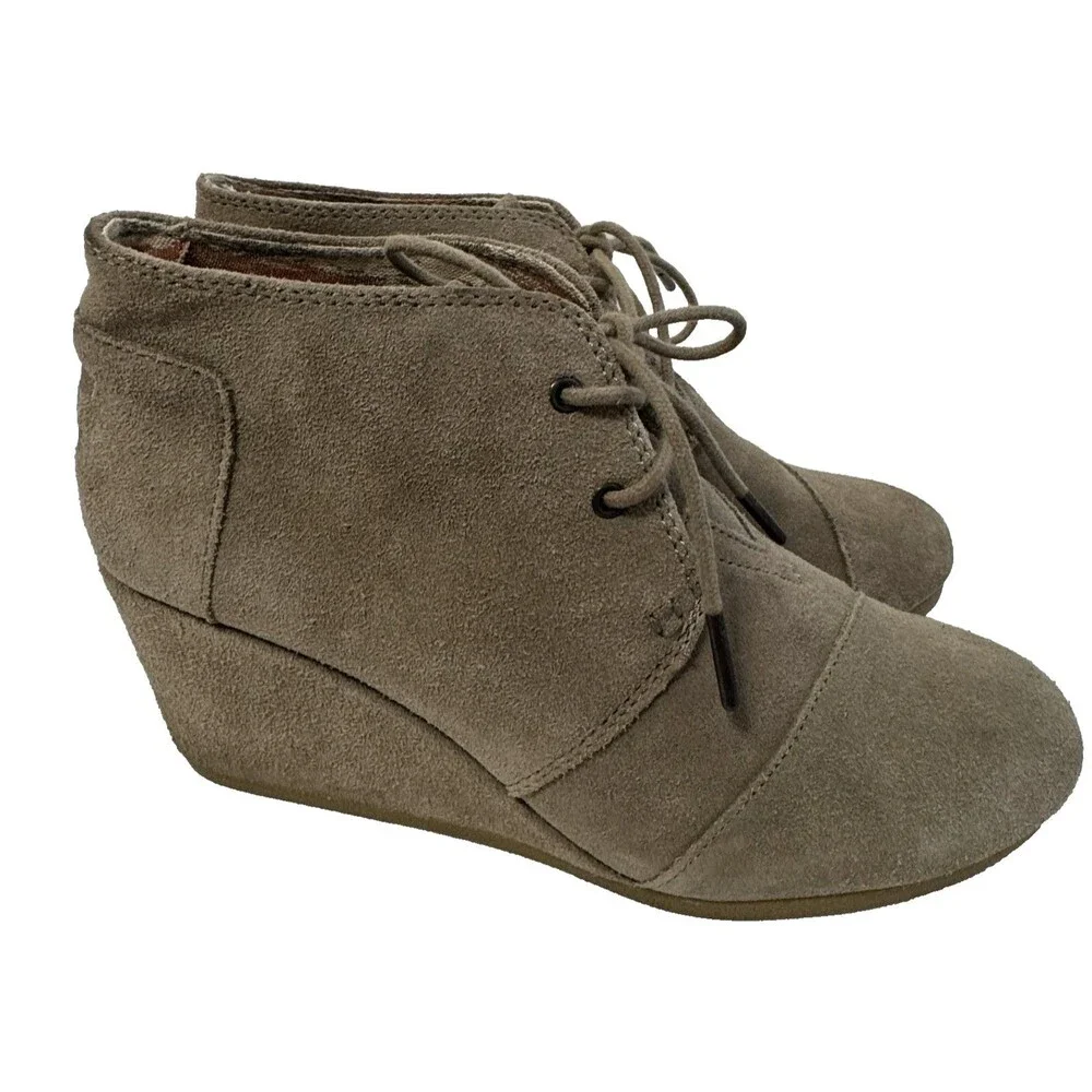 TOMS Womens Desert Wedge Taupe Suede Lace Up Ankle Booties Size 9